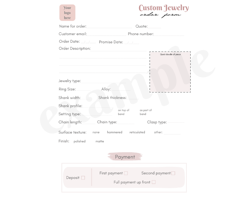 *For Other Jewelers* Custom Jewelry Order Form Template