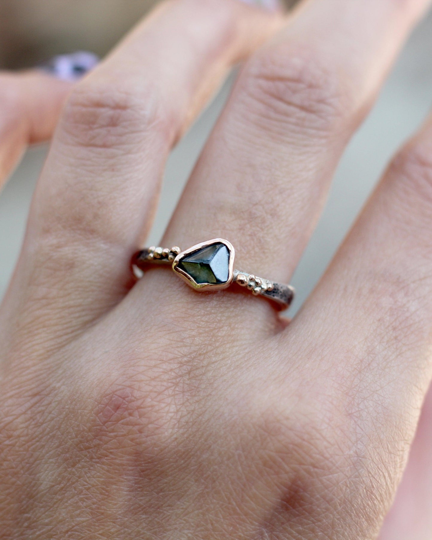 Sophie Sapphire Ring - A green blue sapphire ring in silver rose gold