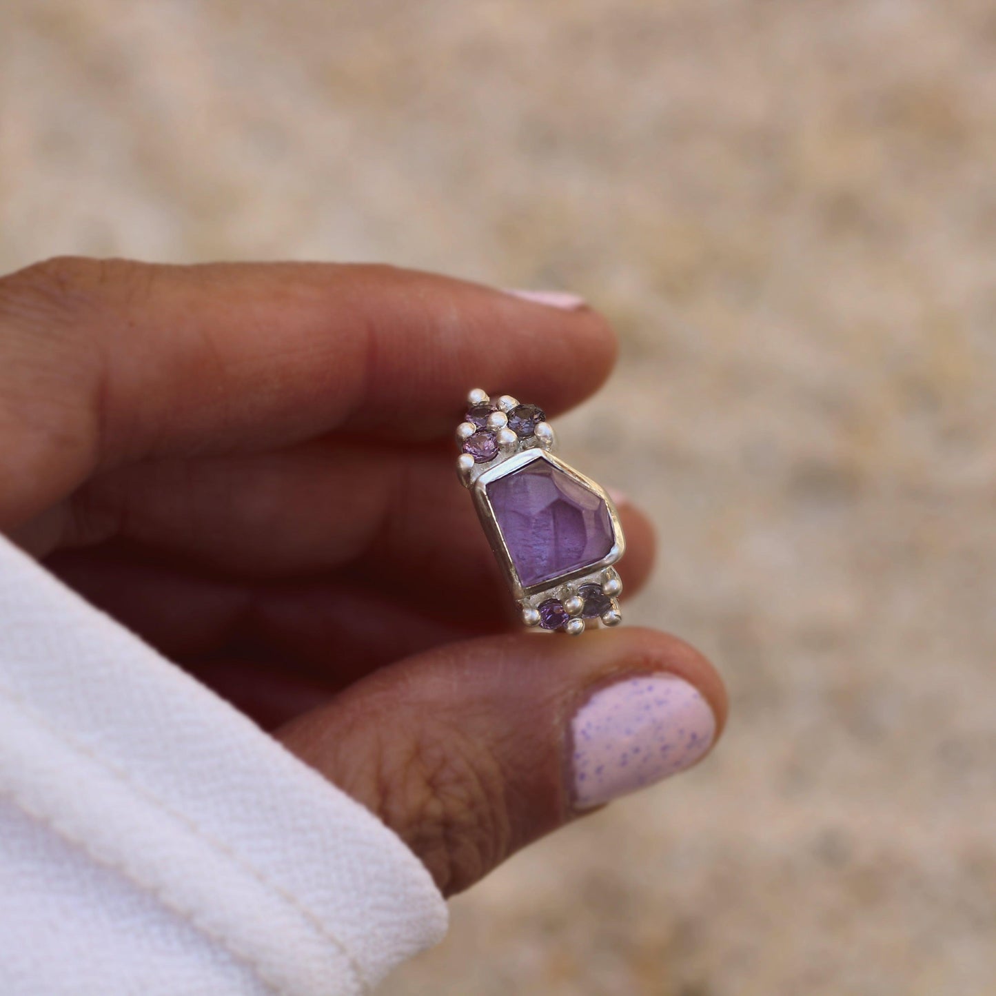 Deep Sea Dreams Ring - Raw Amethyst and sapphires