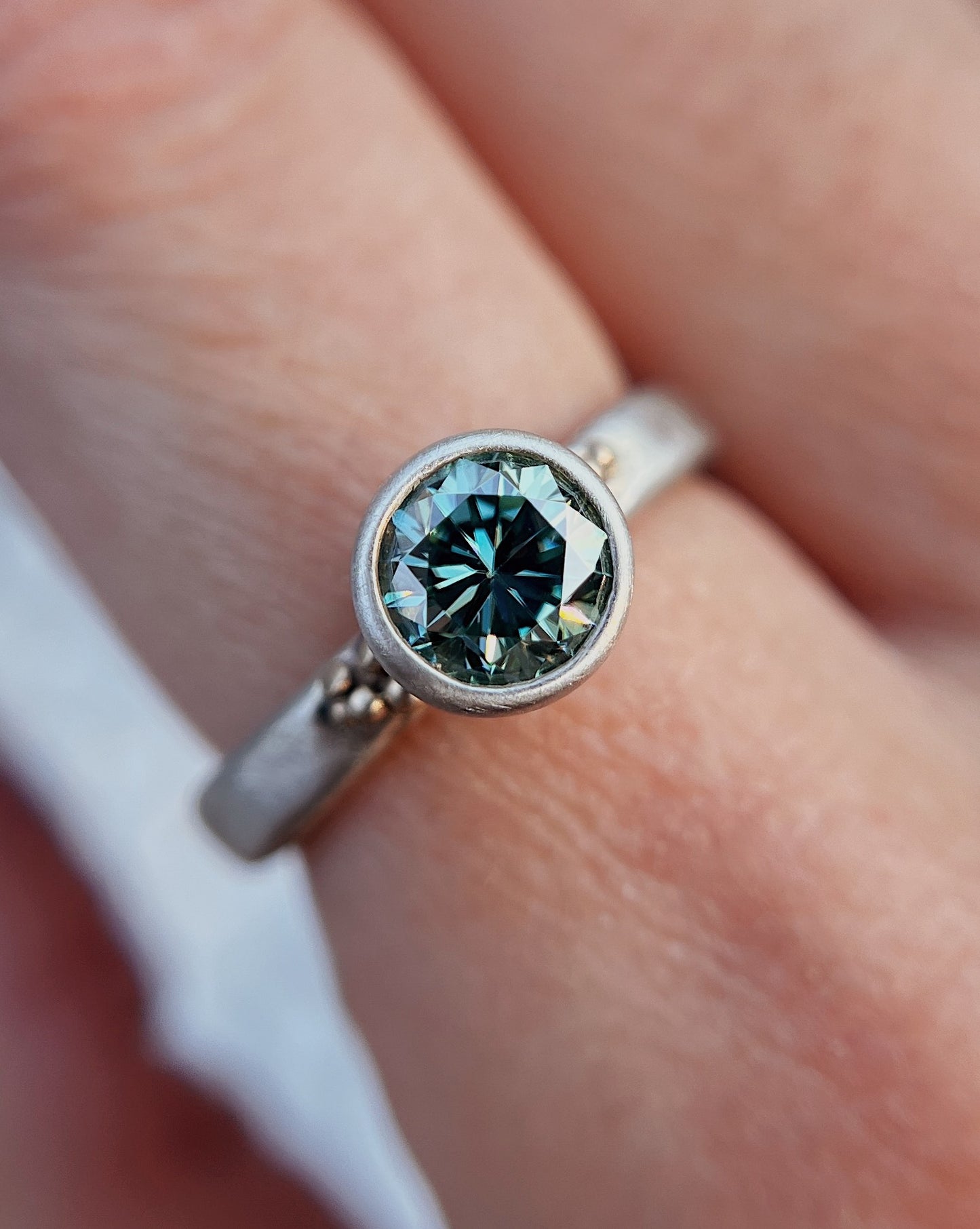 Teal Moissanite Solitaire