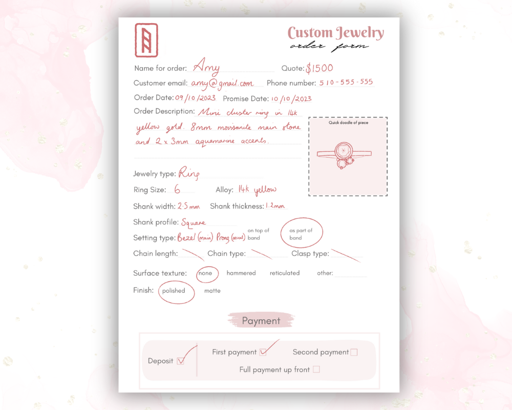 *For Other Jewelers* Custom Jewelry Order Form Template