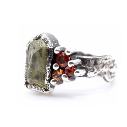 Alice Ring - Citrine and Sapphire Cluster ring on an organic silver band