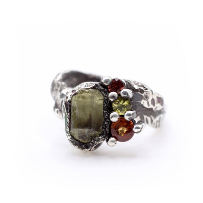 Christine Ring - Citrine and Sapphire Cluster ring in Oxidized Silver