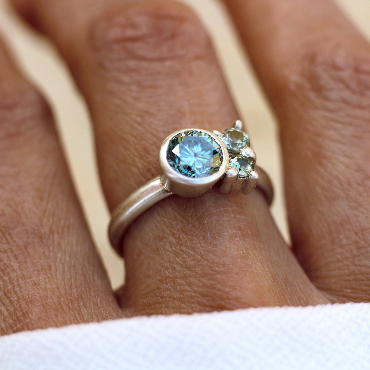 Aqua Aura Ring - Moissanite and sapphire